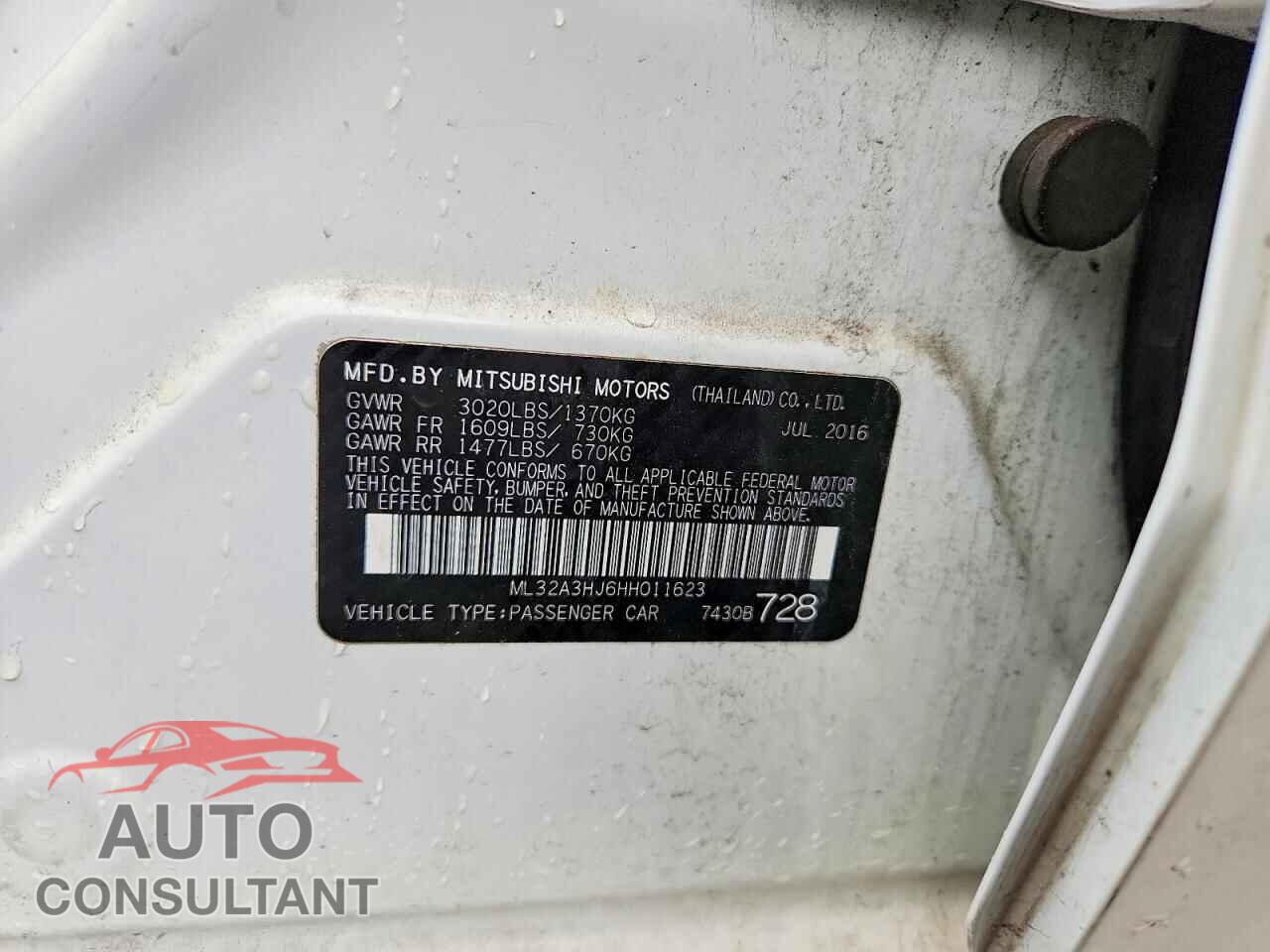 MITSUBISHI MIRAGE 2017 - ML32A3HJ6HH011623