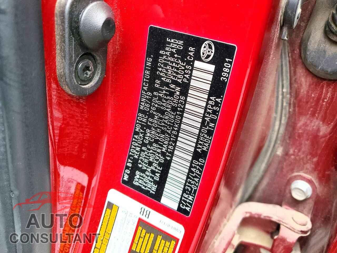 TOYOTA AVALON 2019 - 4T1B21FB4KU011236