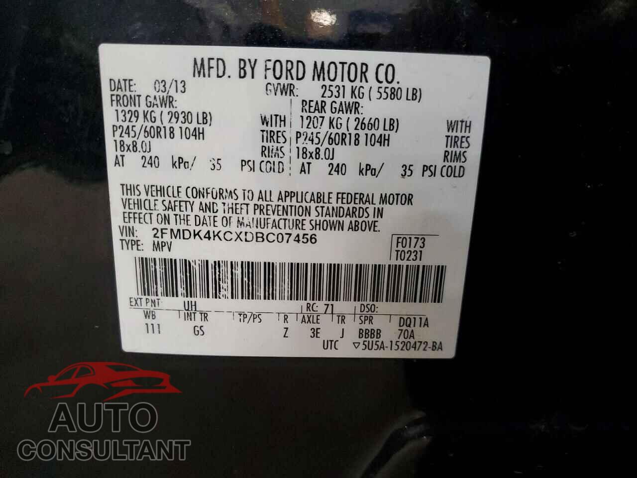 FORD EDGE 2013 - 2FMDK4KCXDBC07456
