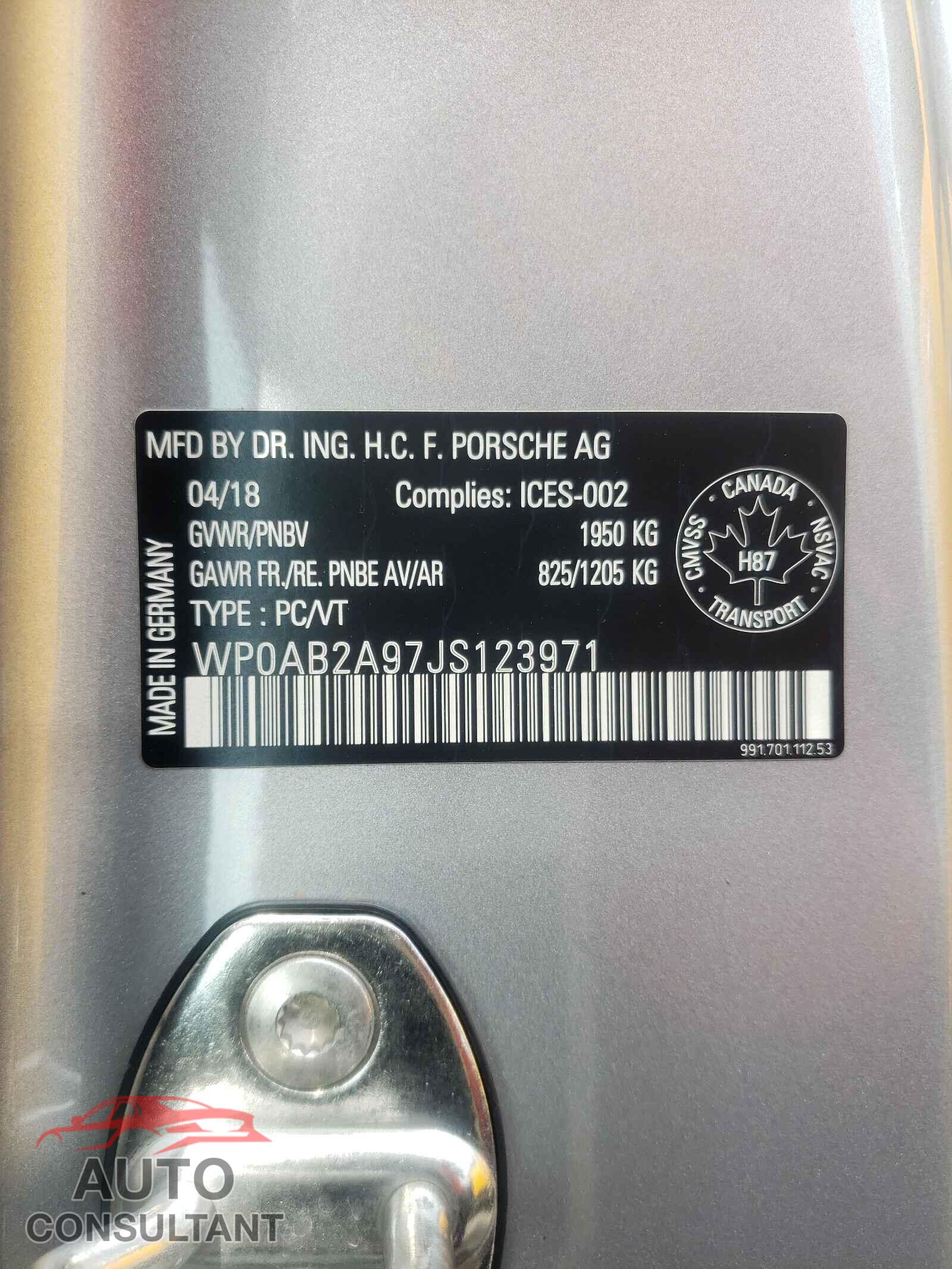 PORSCHE 911 2018 - WP0AB2A97JS123971