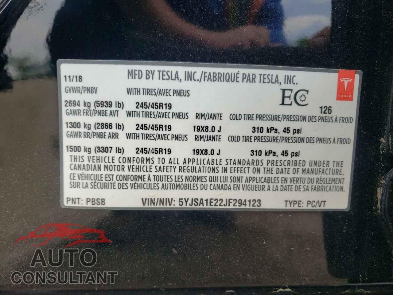 TESLA MODEL S 2018 - 5YJSA1E22JF294123