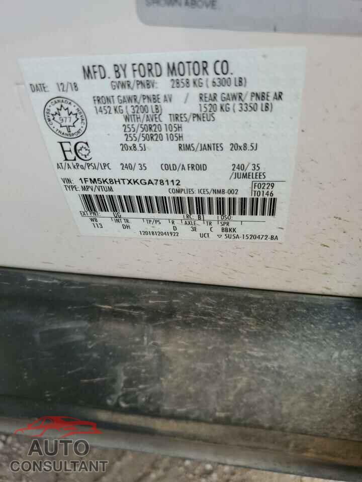 FORD EXPLORER 2019 - 1FM5K8HTXKGA78112