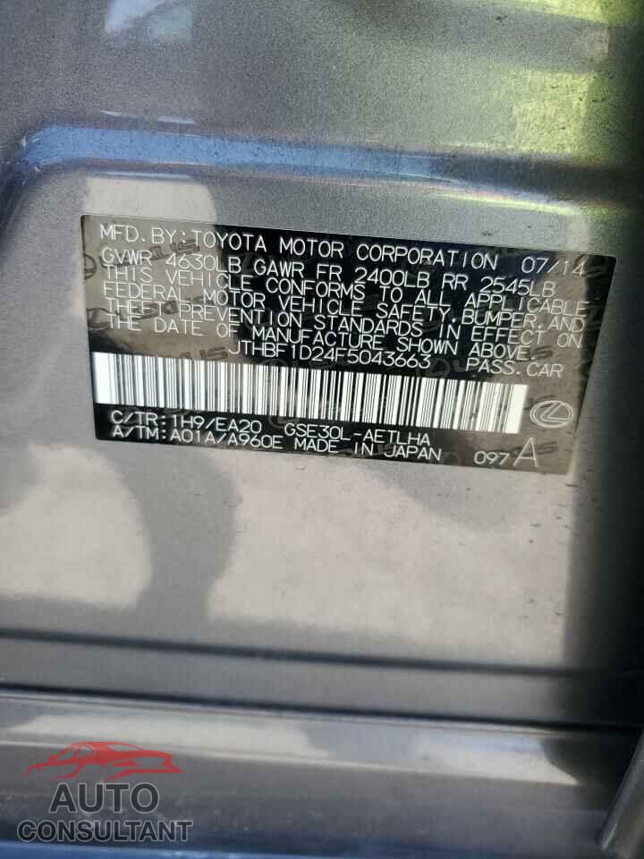 LEXUS IS 2015 - JTHBF1D24F5043663