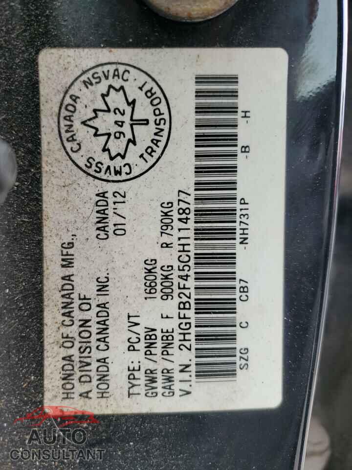 HONDA CIVIC 2012 - 2HGFB2F45CH114877