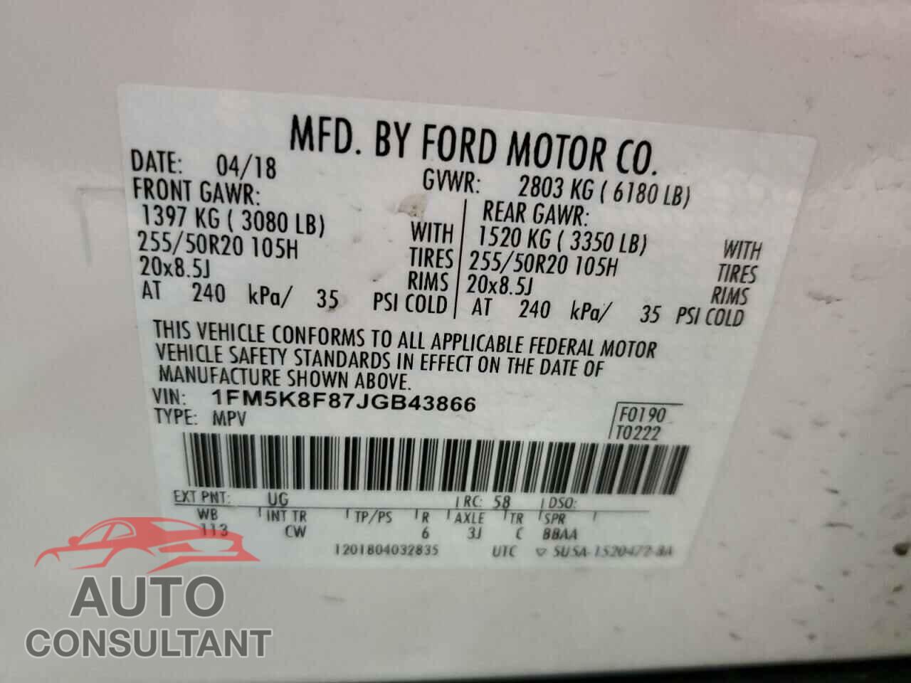 FORD EXPLORER 2018 - 1FM5K8F87JGB43866