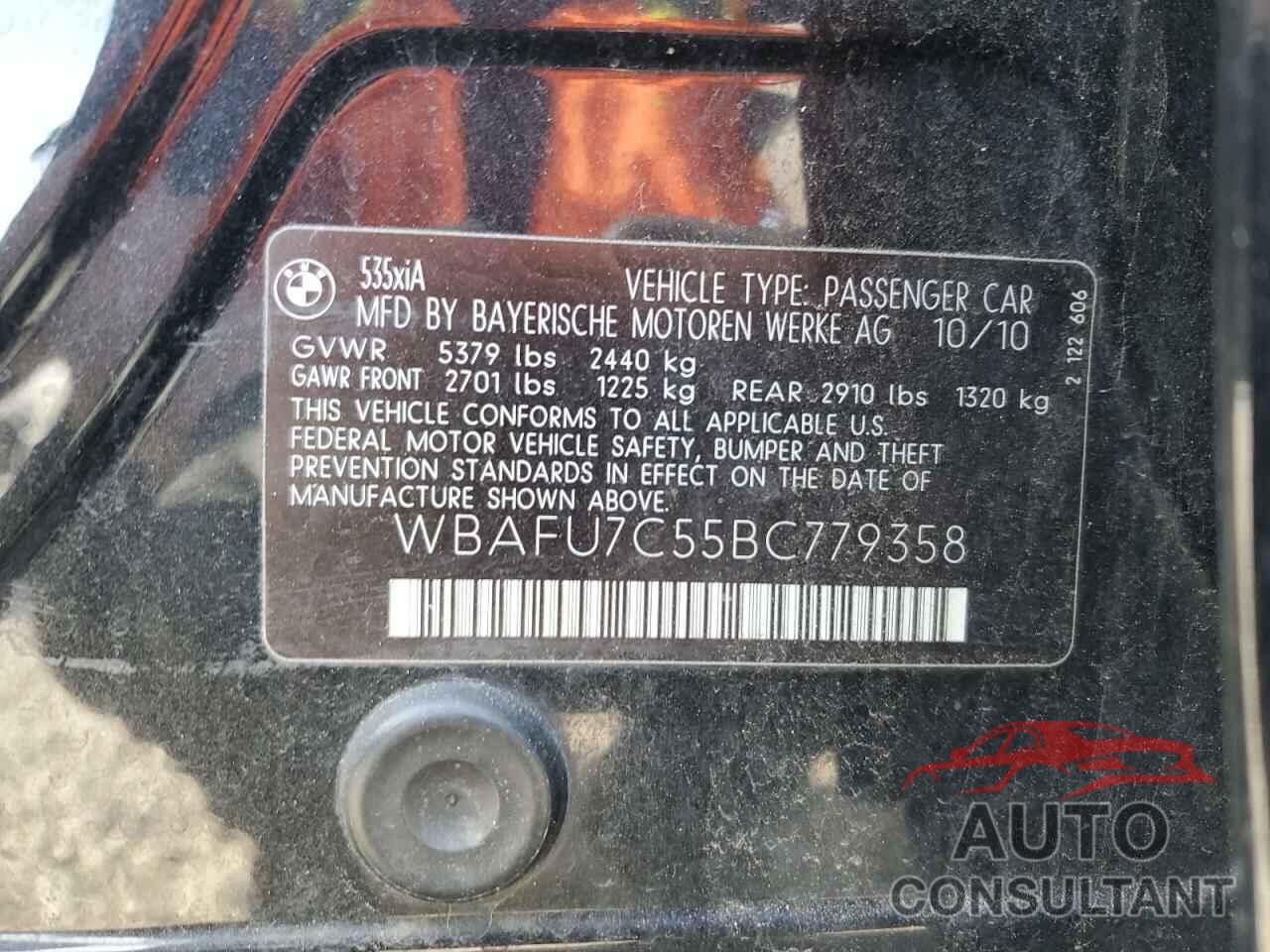 BMW 5 SERIES 2011 - WBAFU7C55BC779358
