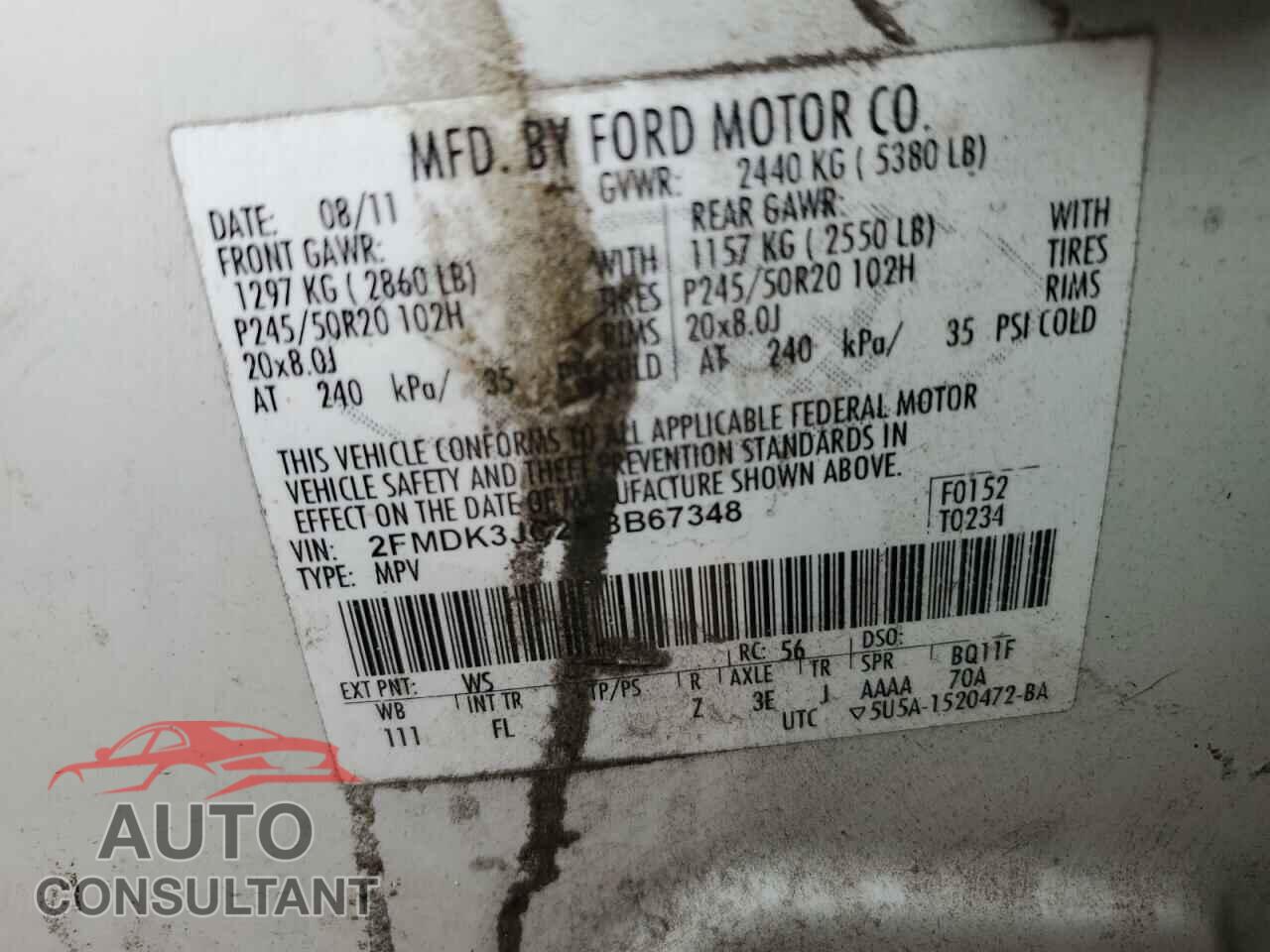 FORD EDGE 2011 - 2FMDK3JC2BBB67348
