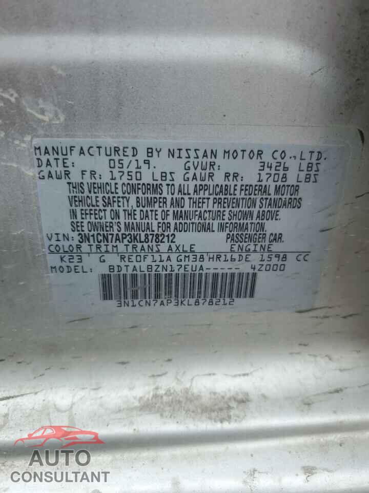 NISSAN VERSA 2019 - 3N1CN7AP3KL878212