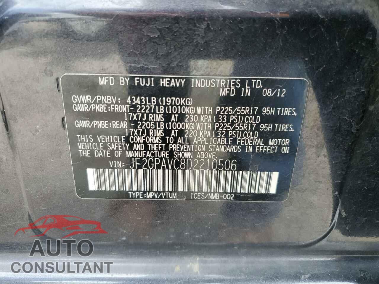 SUBARU XV 2013 - JF2GPAVC8D2210506