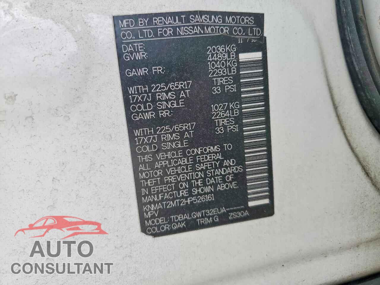 NISSAN ROGUE 2017 - KNMAT2MT2HP526161