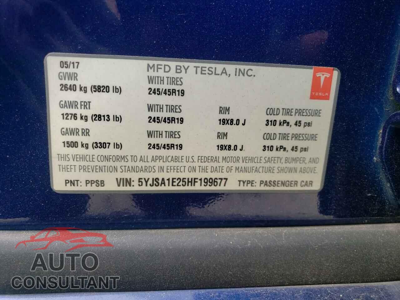 TESLA MODEL S 2017 - 5YJSA1E25HF199677