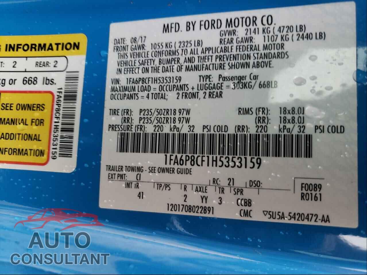 FORD MUSTANG 2017 - 1FA6P8CF1H5353159