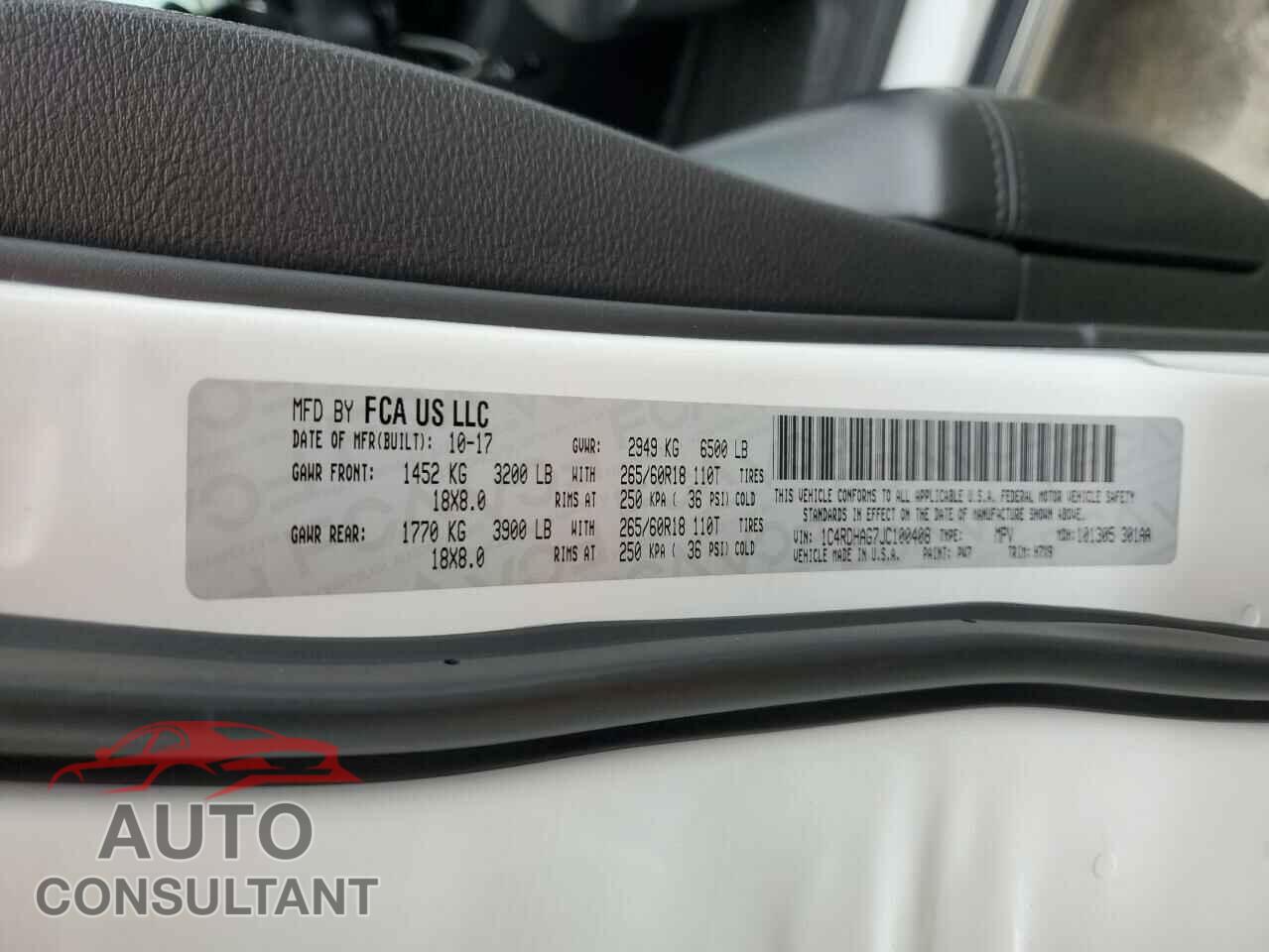 DODGE DURANGO 2018 - 1C4RDHAG7JC100408