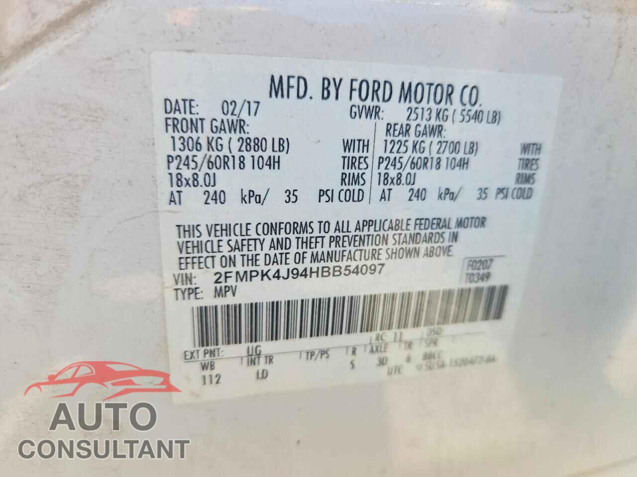 FORD EDGE 2017 - 2FMPK4J94HBB54097