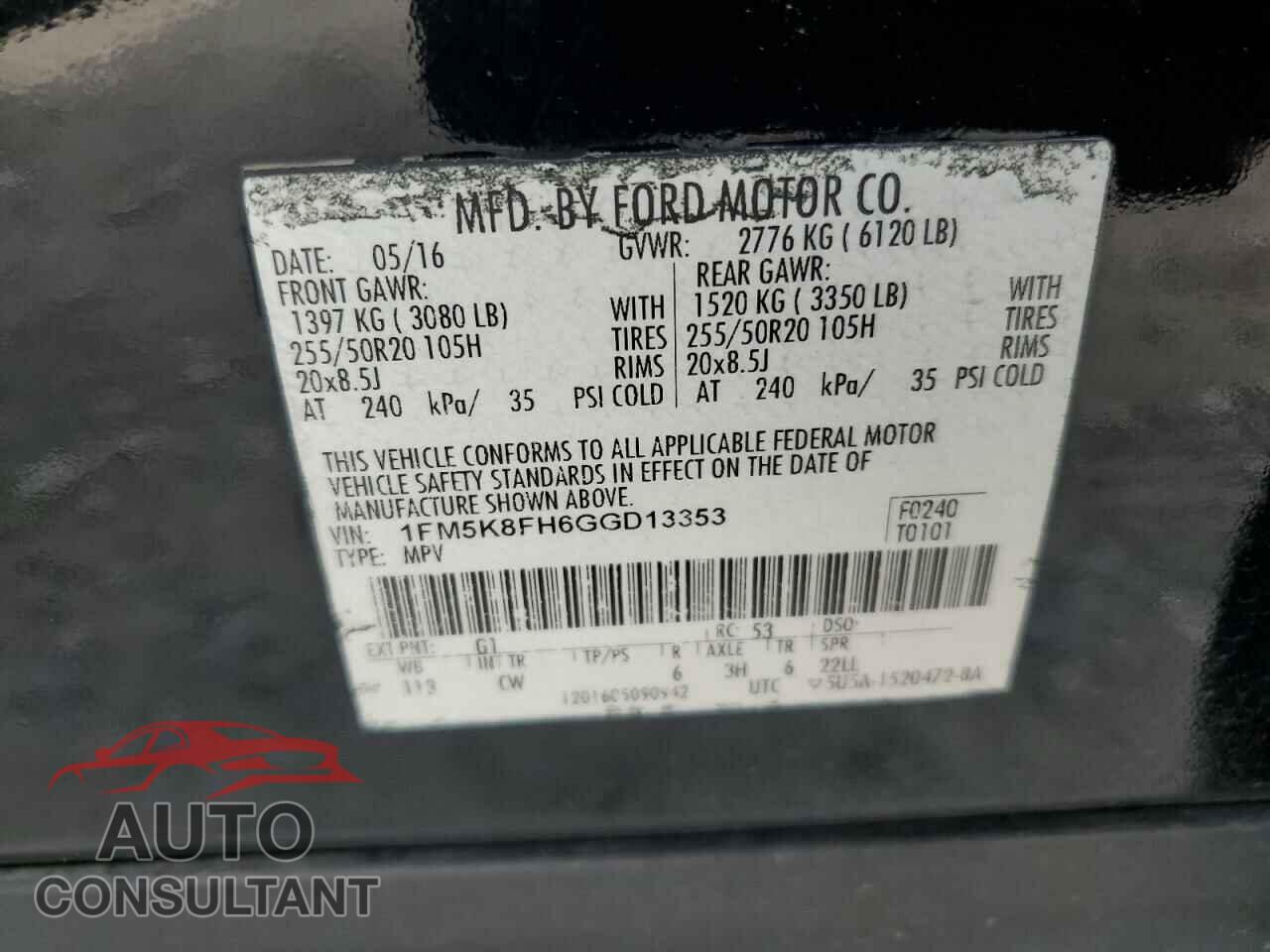 FORD EXPLORER 2016 - 1FM5K8FH6GGD13353