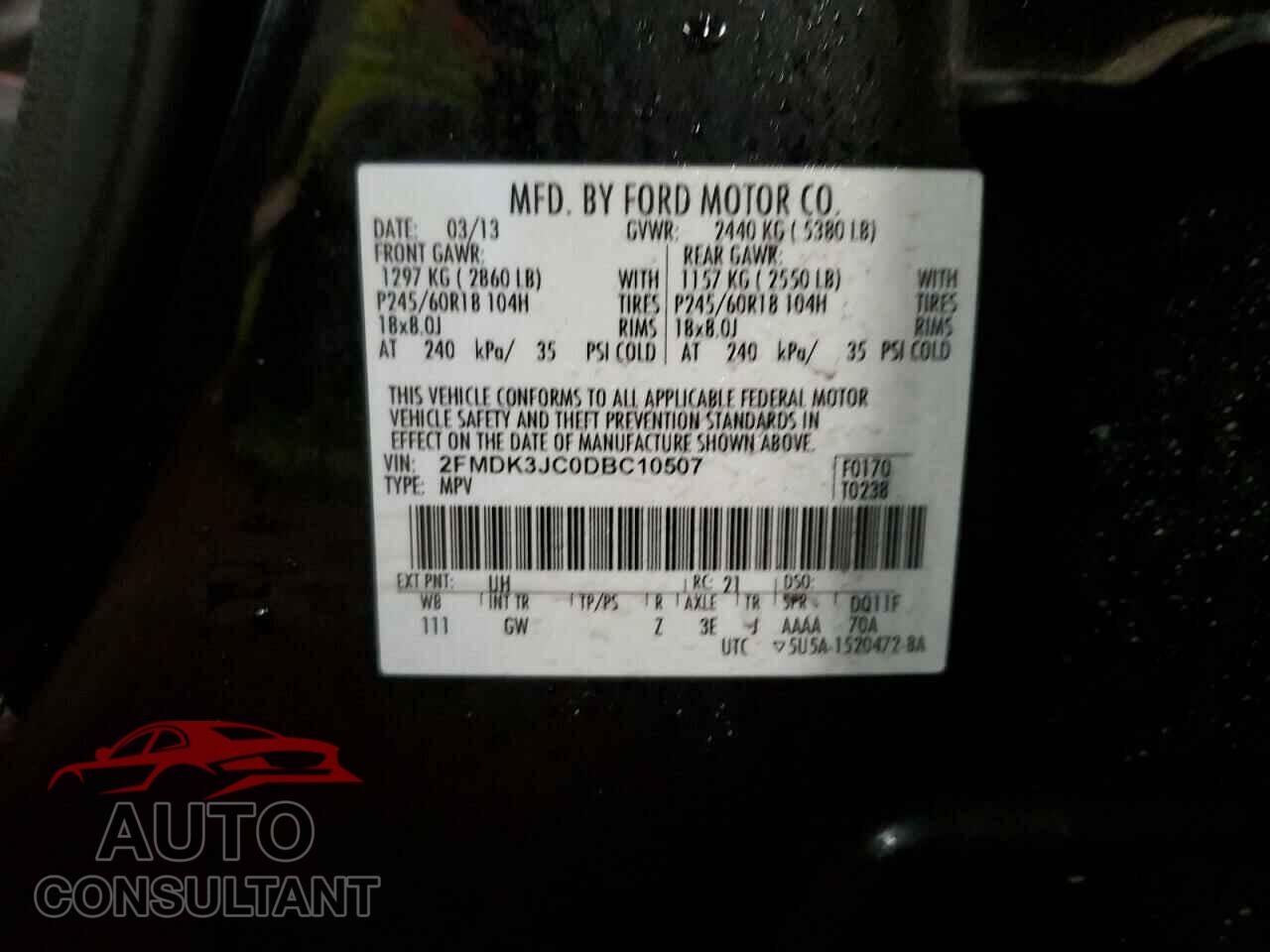 FORD EDGE 2013 - 2FMDK3JC0DBC10507