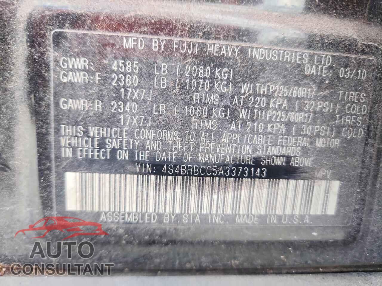 SUBARU OUTBACK 2010 - 4S4BRBCC5A3373143