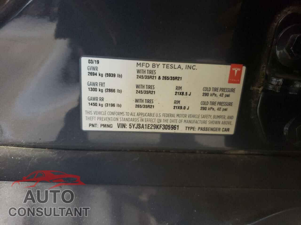 TESLA MODEL S 2019 - 5YJSA1E29KF305961