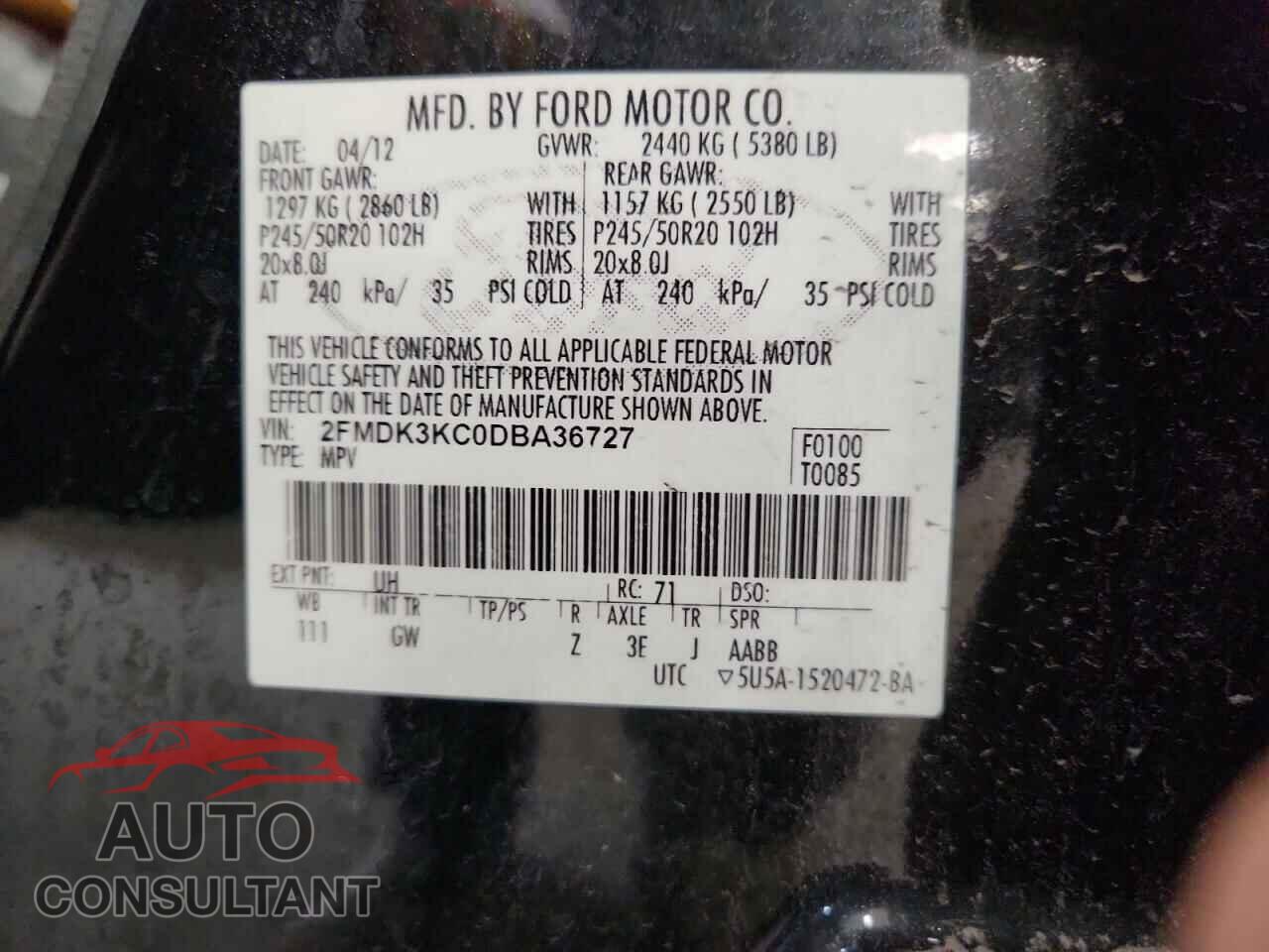 FORD EDGE 2013 - 2FMDK3KC0DBA36727