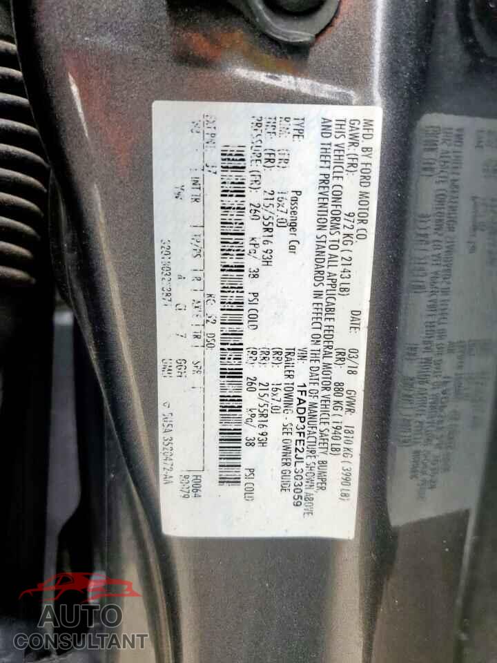 FORD FOCUS 2018 - 1FADP3FE2JL303059