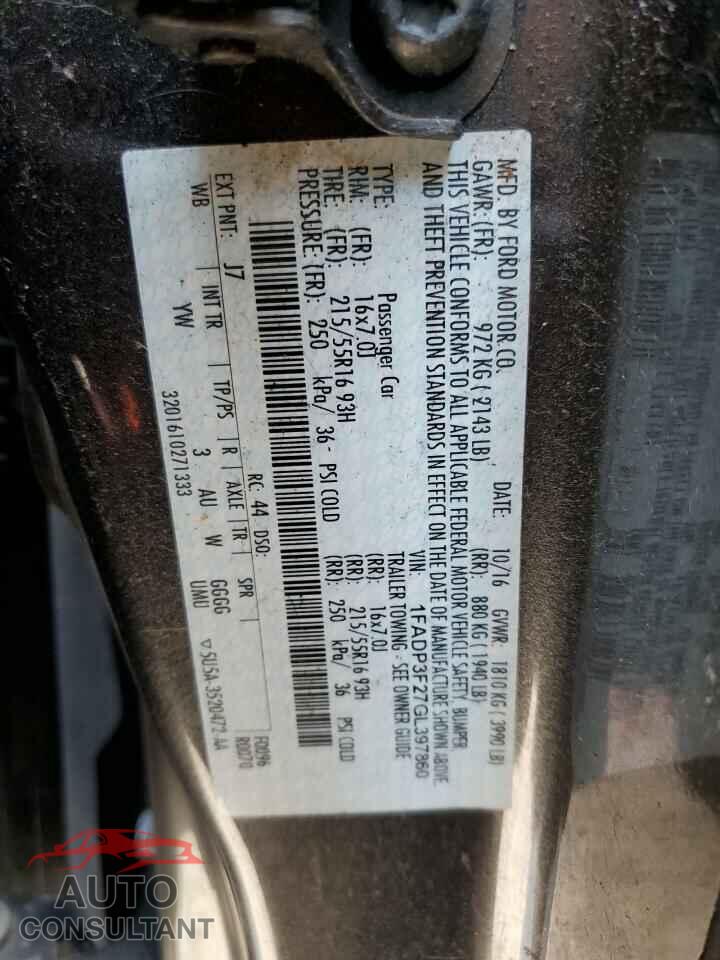 FORD FOCUS 2016 - 1FADP3F27GL397860