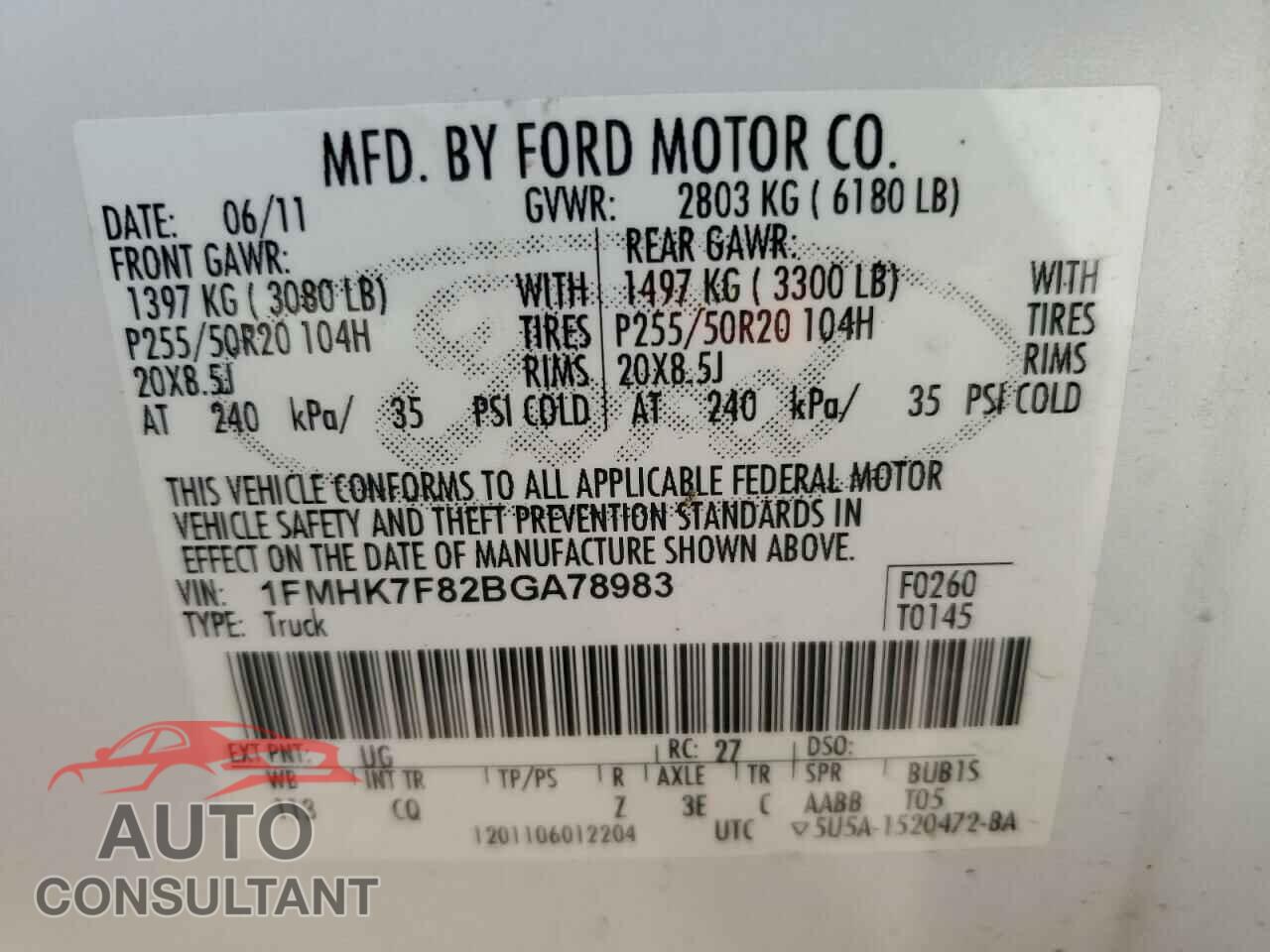 FORD EXPLORER 2011 - 1FMHK7F82BGA78983