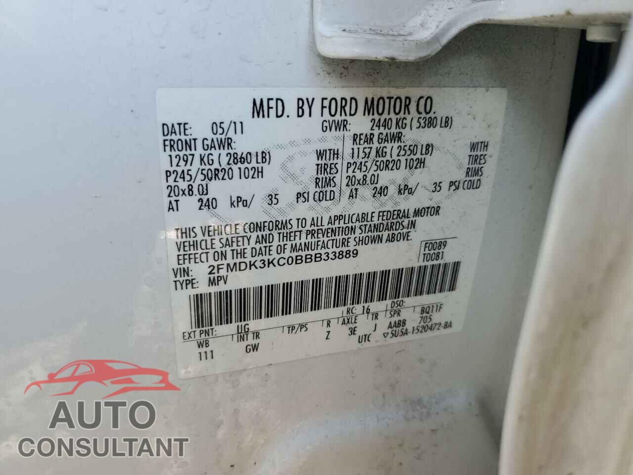 FORD EDGE 2011 - 2FMDK3KC0BBB33889