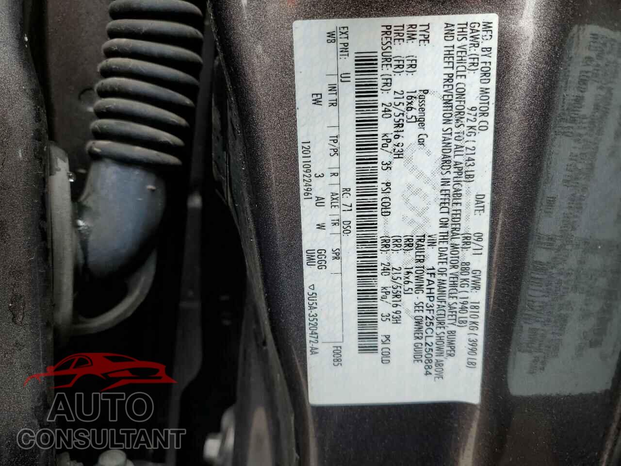 FORD FOCUS 2012 - 1FAHP3F25CL250884