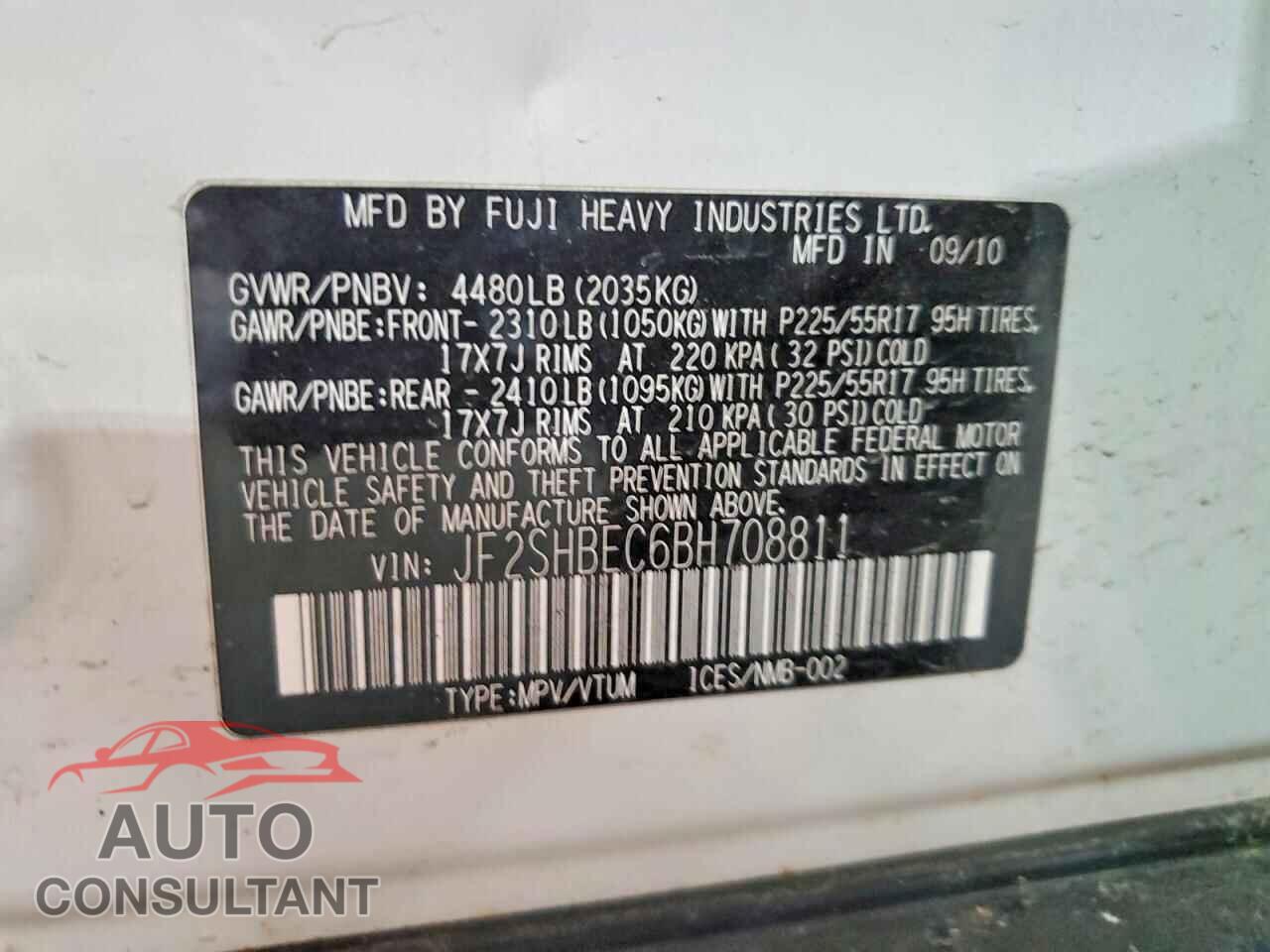 SUBARU FORESTER 2011 - JF2SHBEC6BH708811