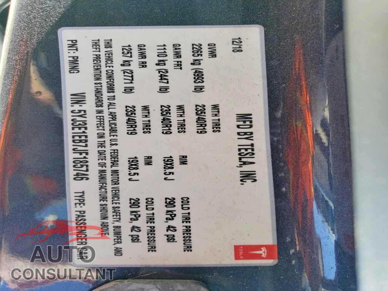 TESLA MODEL 3 2018 - 5YJ3E1EB7JF185746