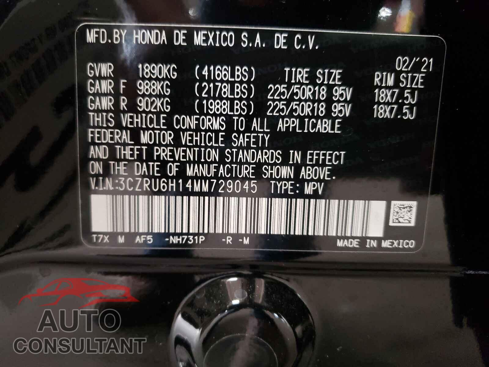 HONDA HR-V 2021 - 3CZRU6H14MM729045