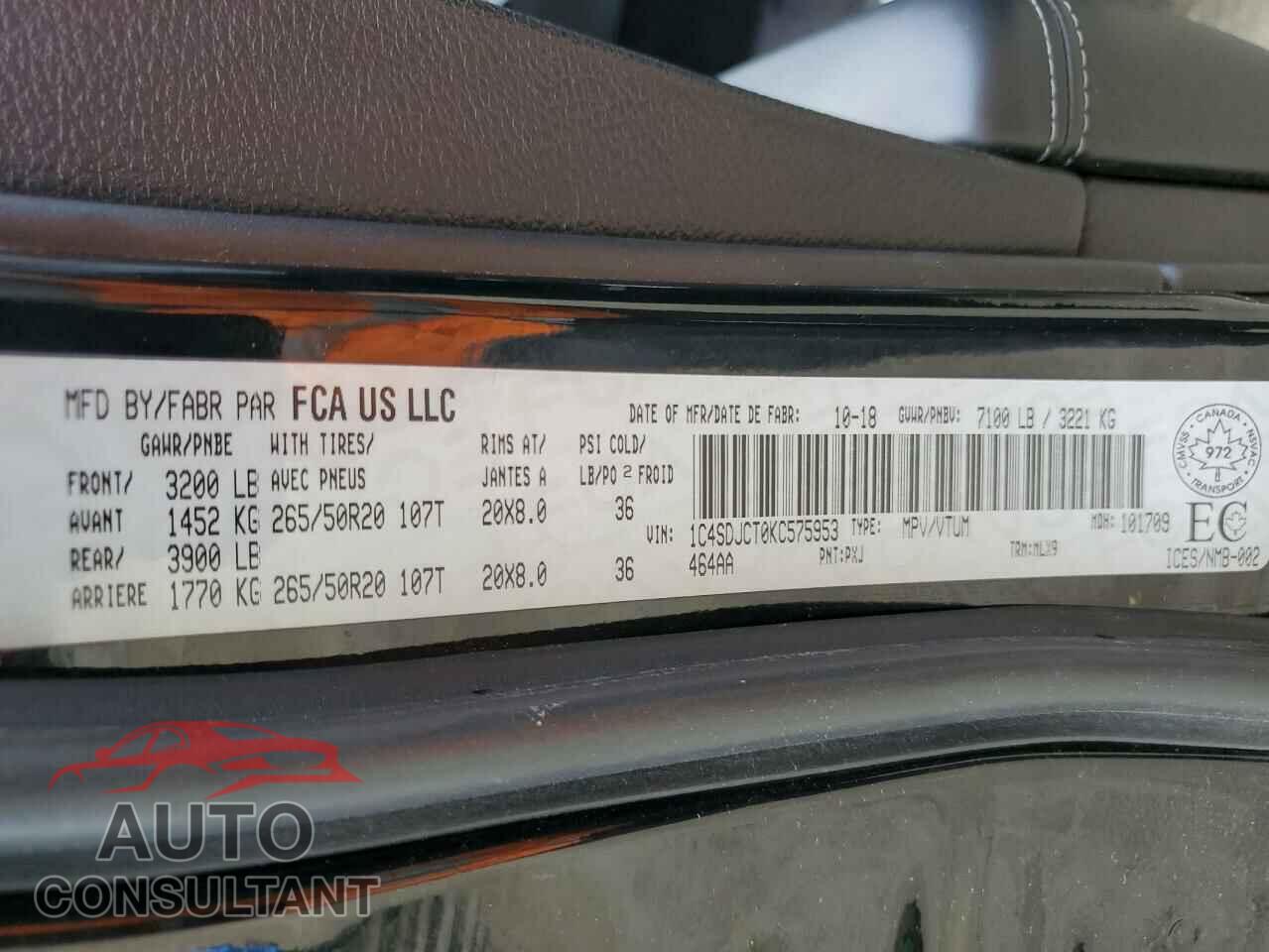 DODGE DURANGO 2019 - 1C4SDJCT0KC575953