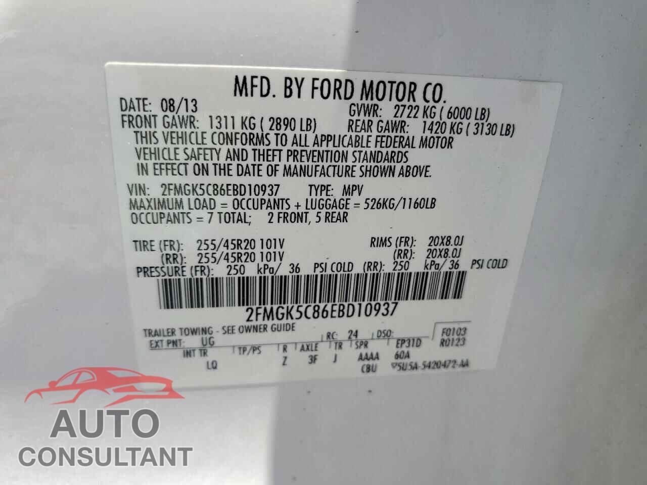 FORD FLEX 2014 - 2FMGK5C86EBD10937