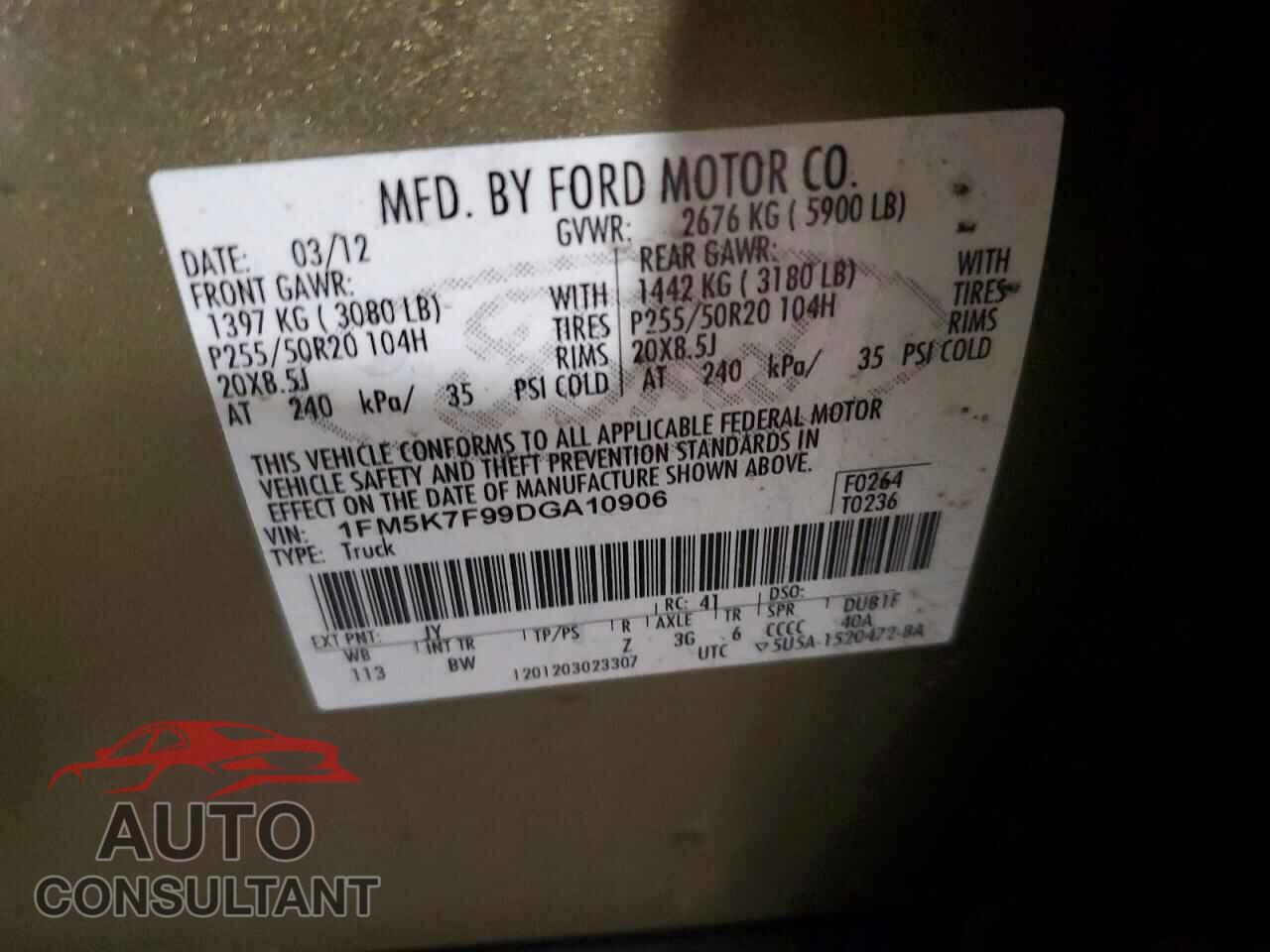 FORD EXPLORER 2013 - 1FM5K7F99DGA10906