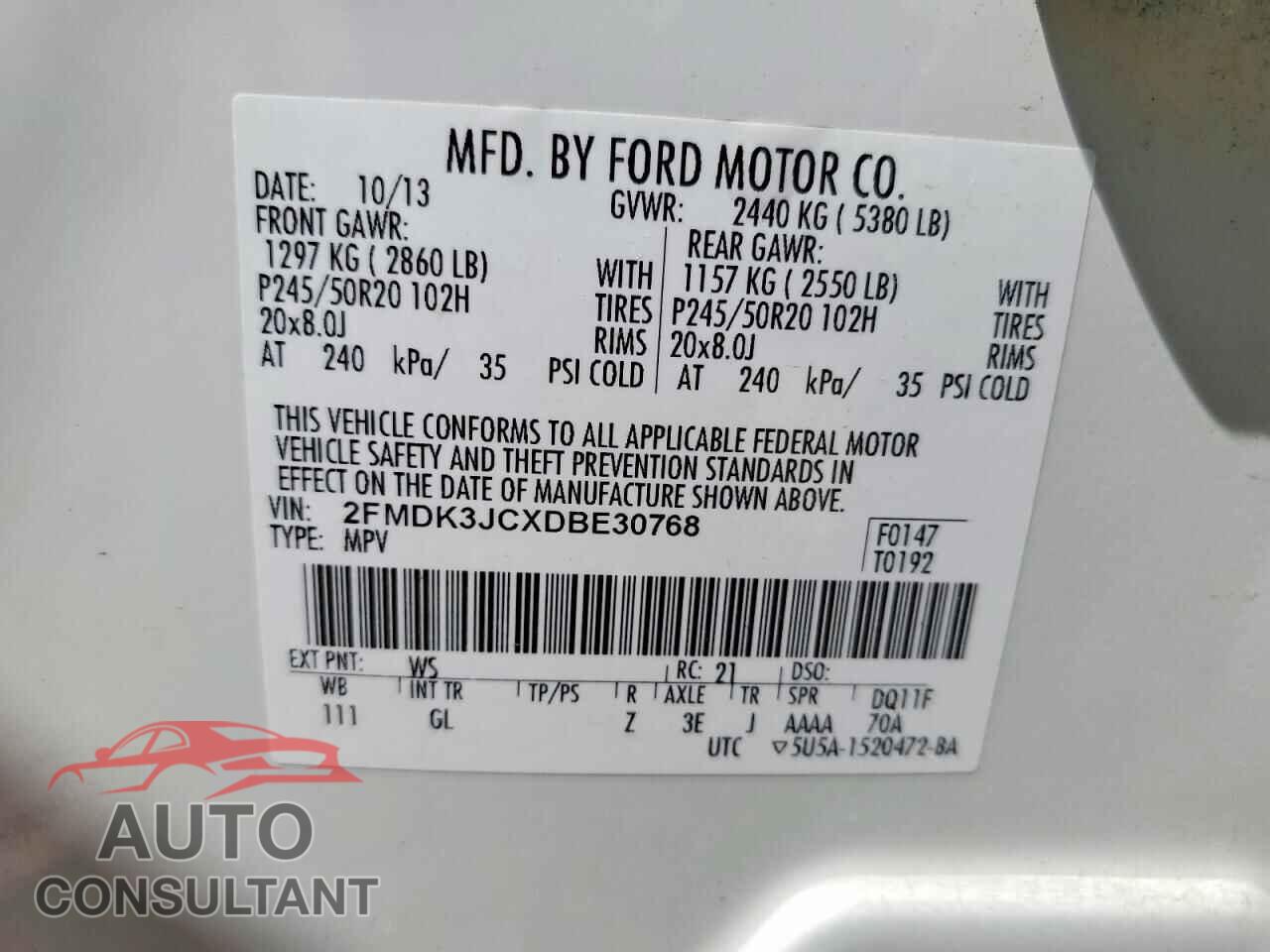 FORD EDGE 2013 - 2FMDK3JCXDBE30768