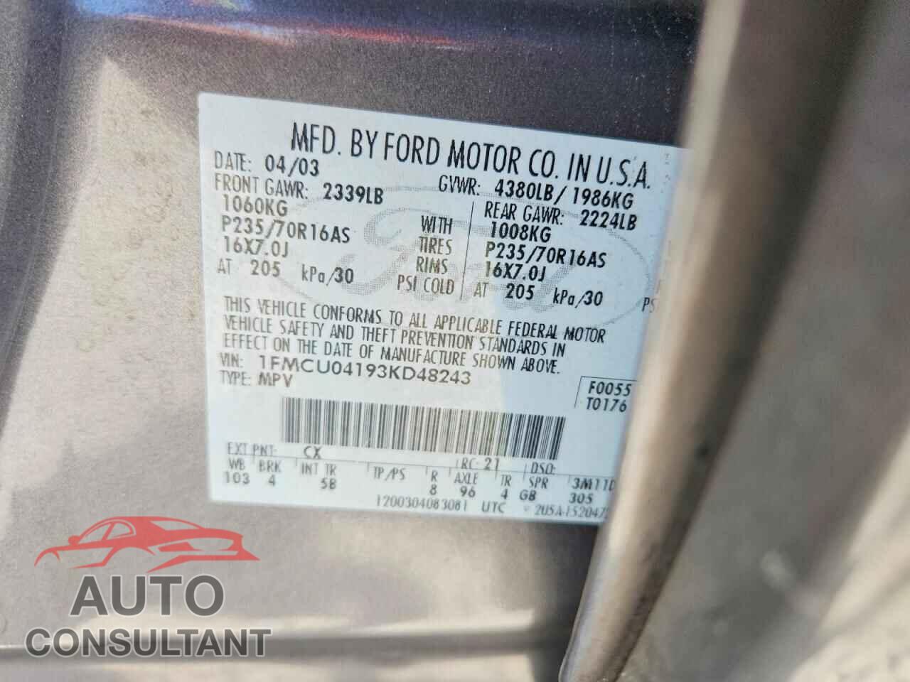 FORD ESCAPE 2013 - 1FMCU04193KD48243