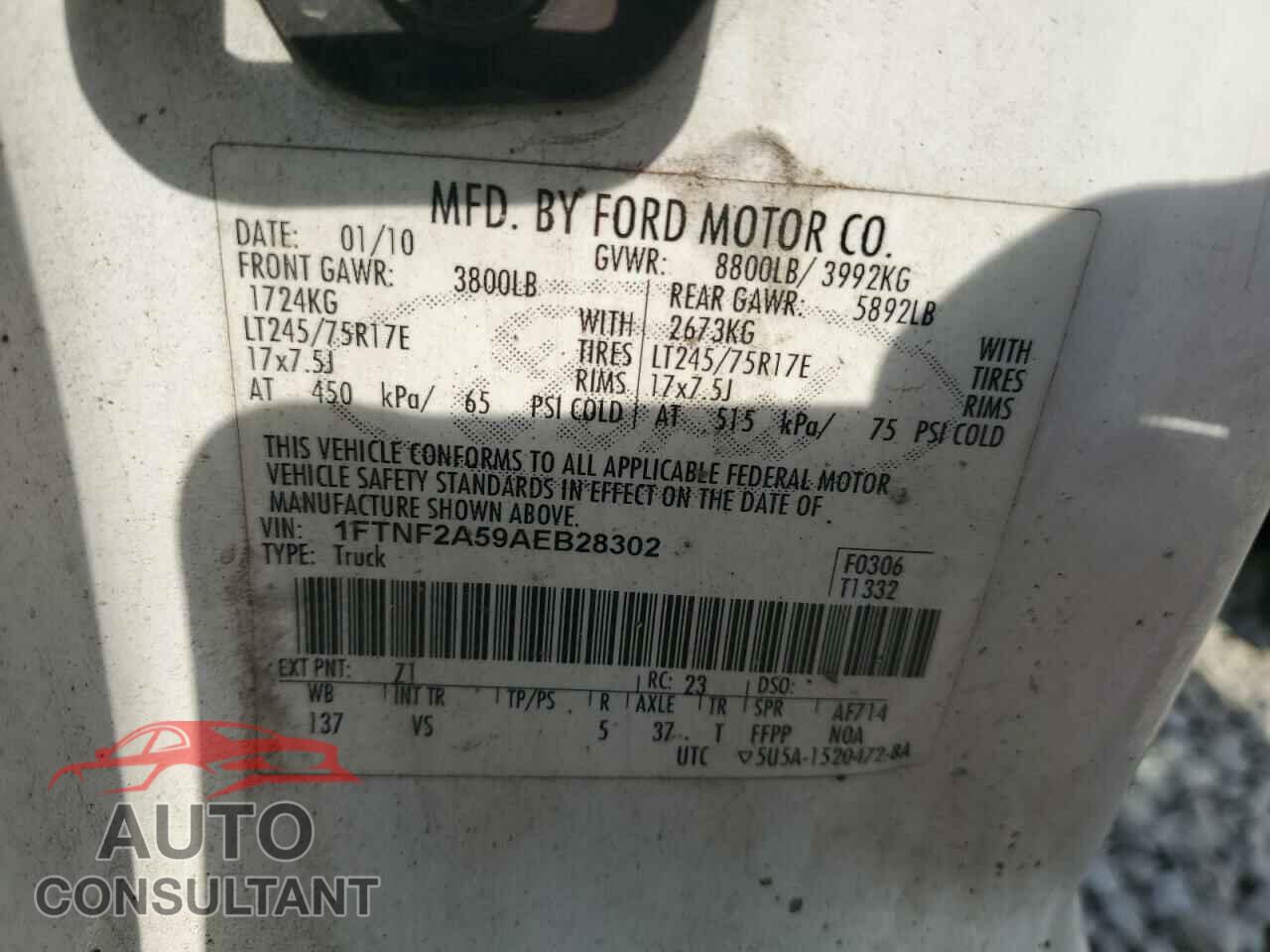 FORD F250 2010 - 1FTNF2A59AEB28302