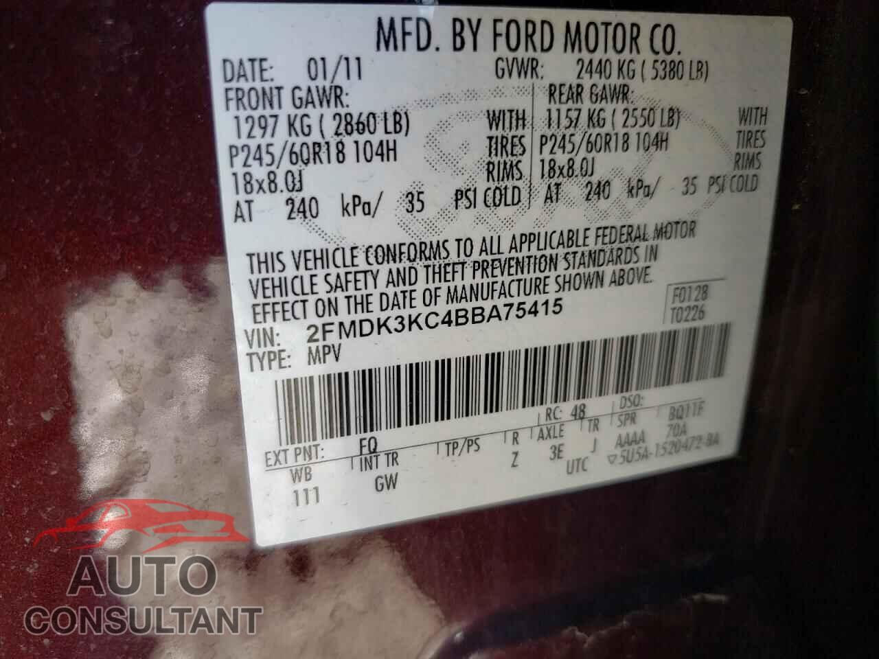 FORD EDGE 2011 - 2FMDK3KC4BBA75415