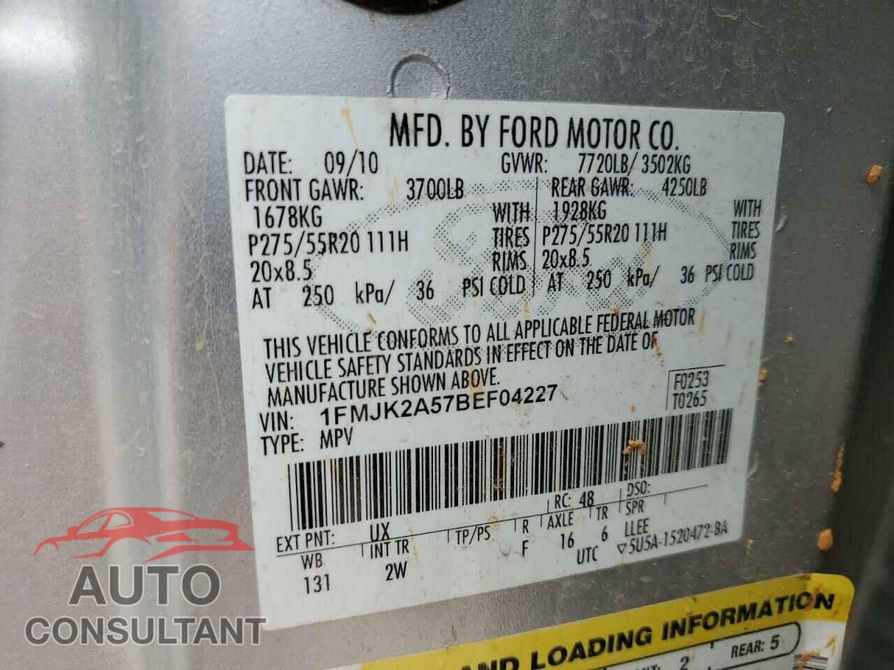 FORD EXPEDITION 2011 - 1FMJK2A57BEF04227