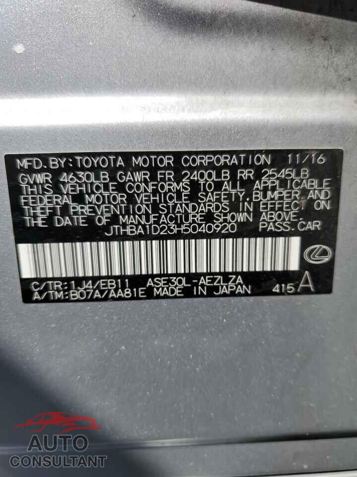 LEXUS IS 2017 - JTHBA1D23H5040920