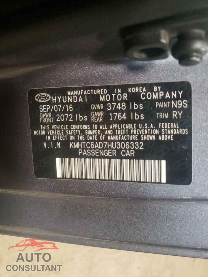 HYUNDAI VELOSTER 2017 - KMHTC6AD7HU306332