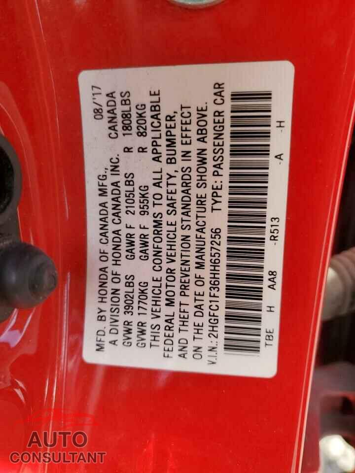 HONDA CIVIC 2017 - 2HGFC1F36HH657256