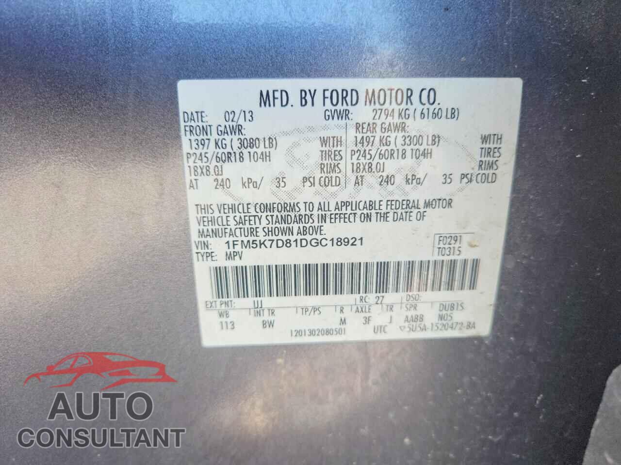 FORD EXPLORER 2013 - 1FM5K7D81DGC18921