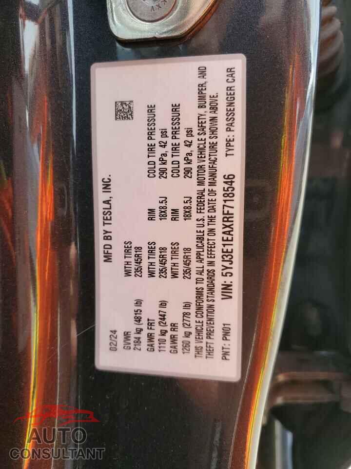 TESLA MODEL 3 2024 - 5YJ3E1EAXRF718546