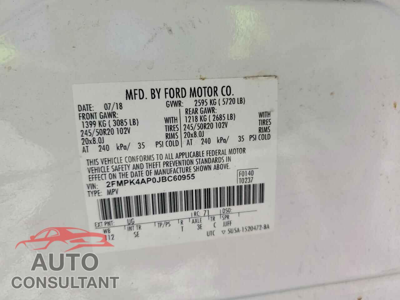 FORD EDGE 2018 - 2FMPK4AP0JBC60955