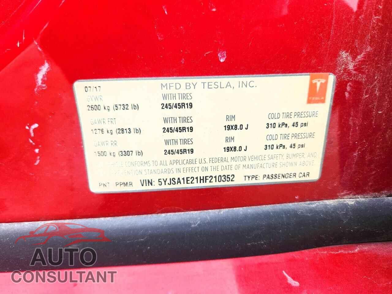 TESLA MODEL S 2017 - 5YJSA1E21HF210352