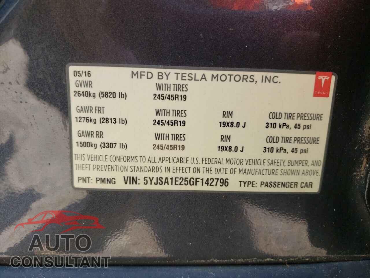 TESLA MODEL S 2016 - 5YJSA1E25GF142796