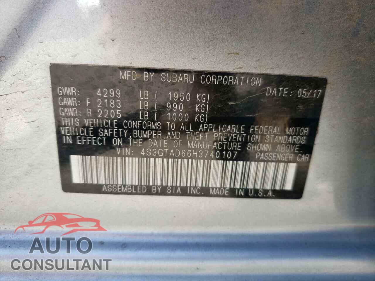 SUBARU IMPREZA 2017 - 4S3GTAD66H3740107