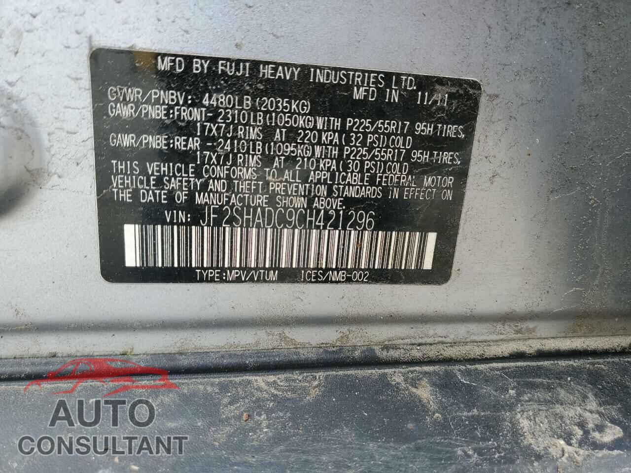 SUBARU FORESTER 2012 - JF2SHADC9CH421296