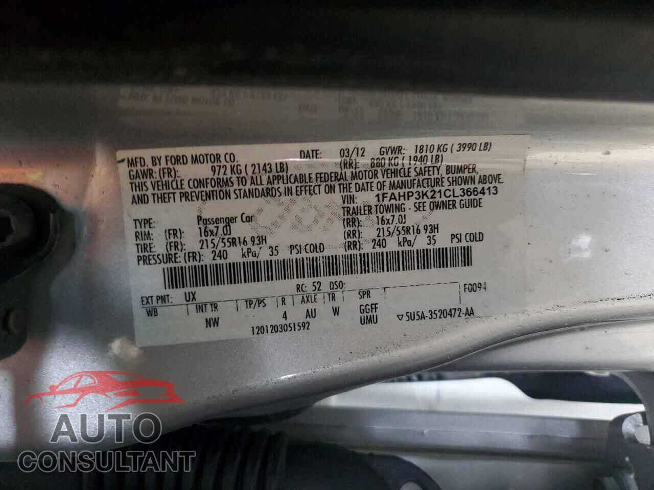 FORD FOCUS 2012 - 1FAHP3K21CL366413